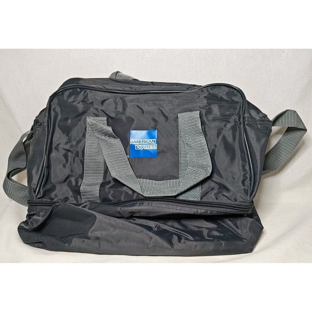 American Express Insulated Cooler‎ Travel Bag Gray Soft Cooler Zip Top Tote Vtg